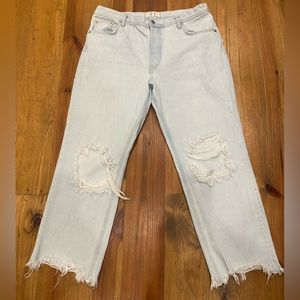 Free People Maggie Mid Rise Straight Leg Destroyed Distressed Jeans Size 31
